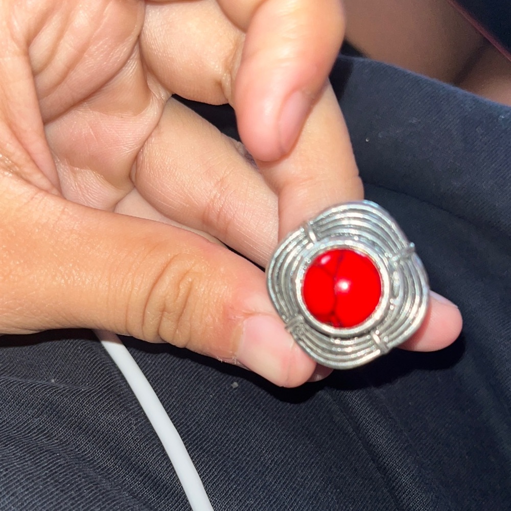 Silver And Red Statement Ring - image 5
